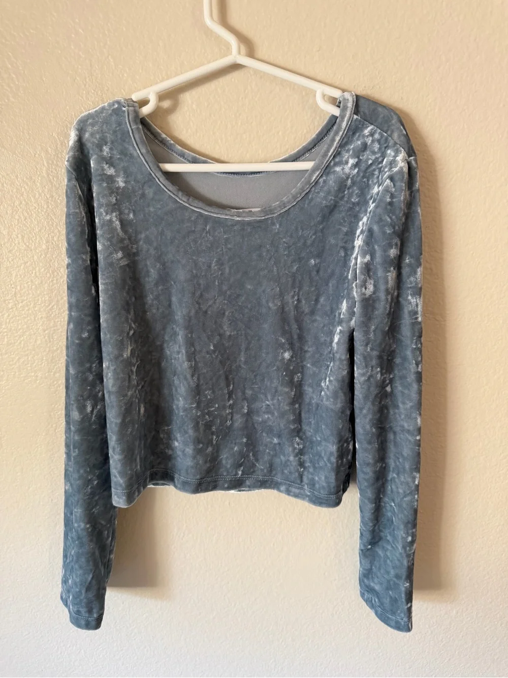 GAP Crushed Velvet Long Sleeve Top - Steel Blue